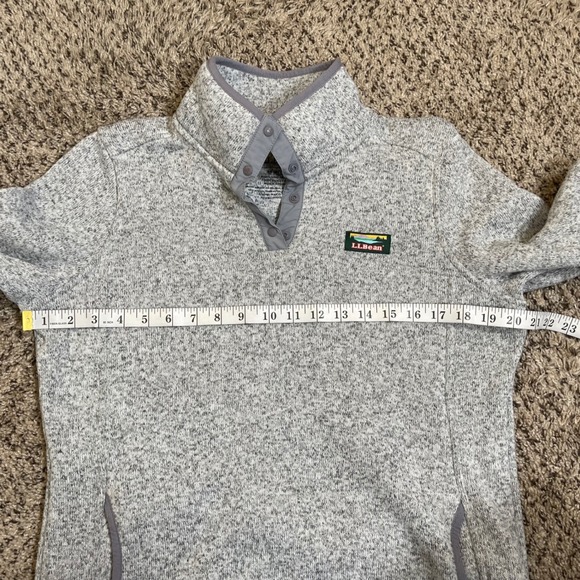 LL Bean Sweater Fleece Pullover Womens M 1/4 Snap Gray Pockets Logo 292726 - Picture 7 of 8